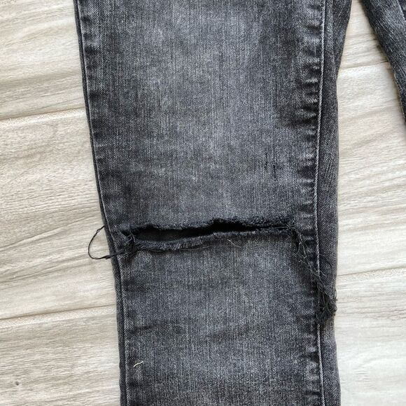 Paige Black Distress Straight Jeans Size 27 With Knee Rips - Picture 4 of 4
